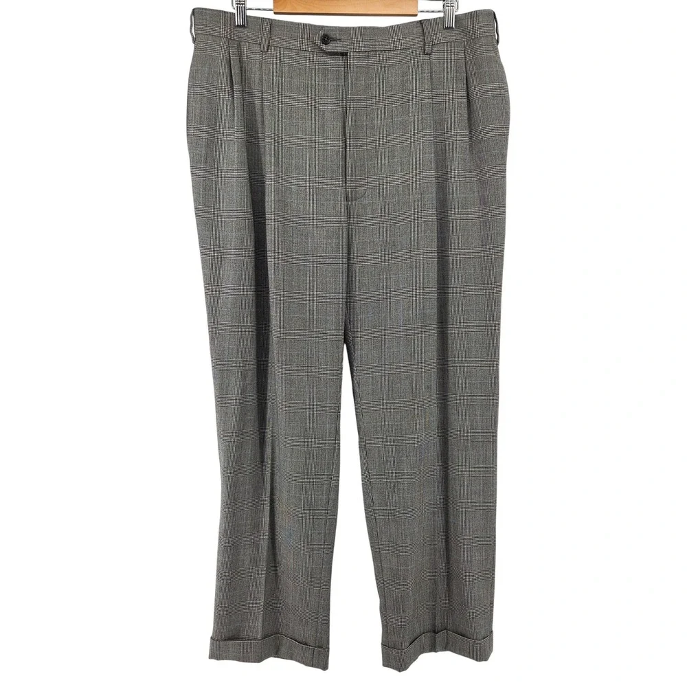 Jos A Bank Signature Collection 46L Suit‎ Jacket Gray Glen Plaid 100% Wool